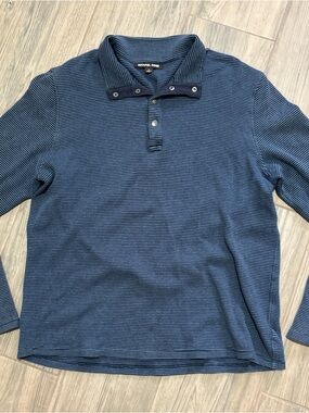 Michael Kors Men’s Navy Striped Long Sleeve Polo Size XL Cotton Spandex Blend